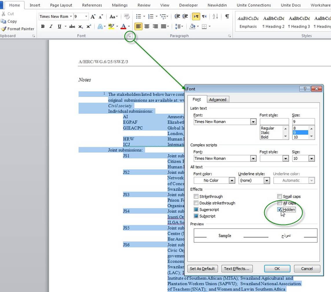 Capture d'écran de la rubrique « Police » dans un document Word